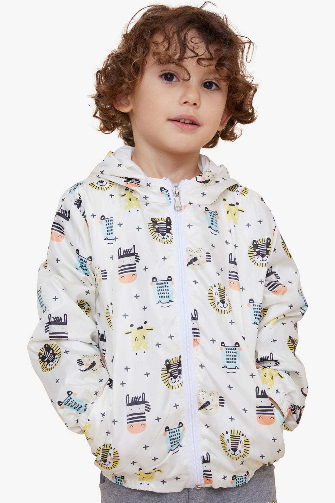 BRE Breeze Boys' Raincoat with Animal Pattern, 1-5 Years, Cream - Greenfield