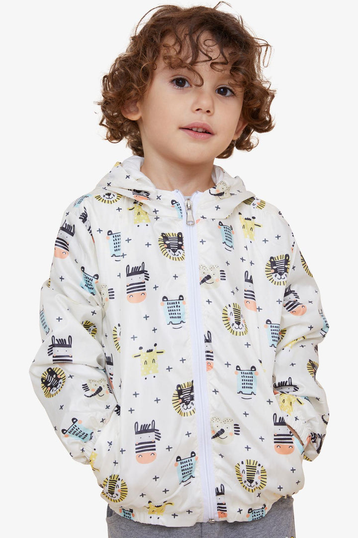BRE Breeze Boys' Raincoat with Animal Pattern, 1-5 Years, Cream - Greenfield