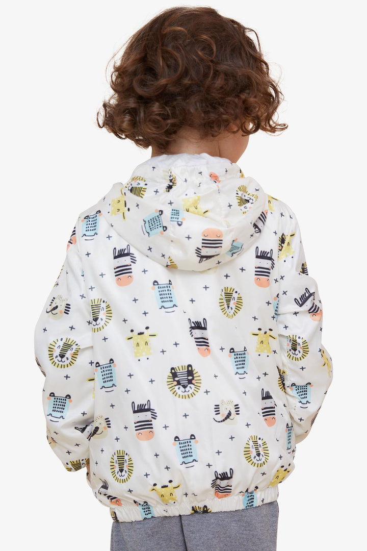 BRE Breeze Boys' Raincoat with Animal Pattern, 1-5 Years, Cream - Greenfield