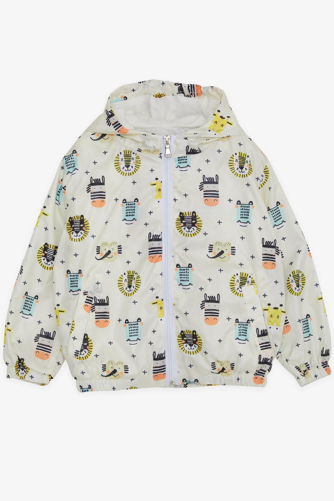 BRE Breeze Boys' Raincoat with Animal Pattern, 1-5 Years, Cream - Greenfield