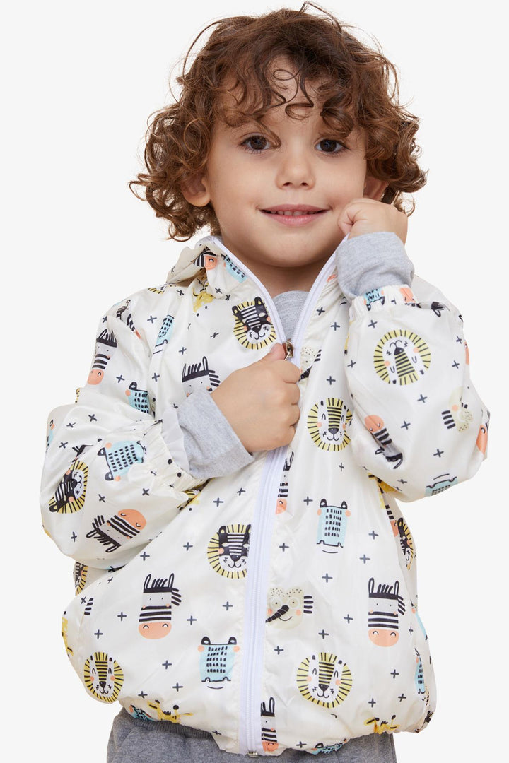 BRE Breeze Boys' Raincoat with Animal Pattern, 1-5 Years, Cream - Greenfield