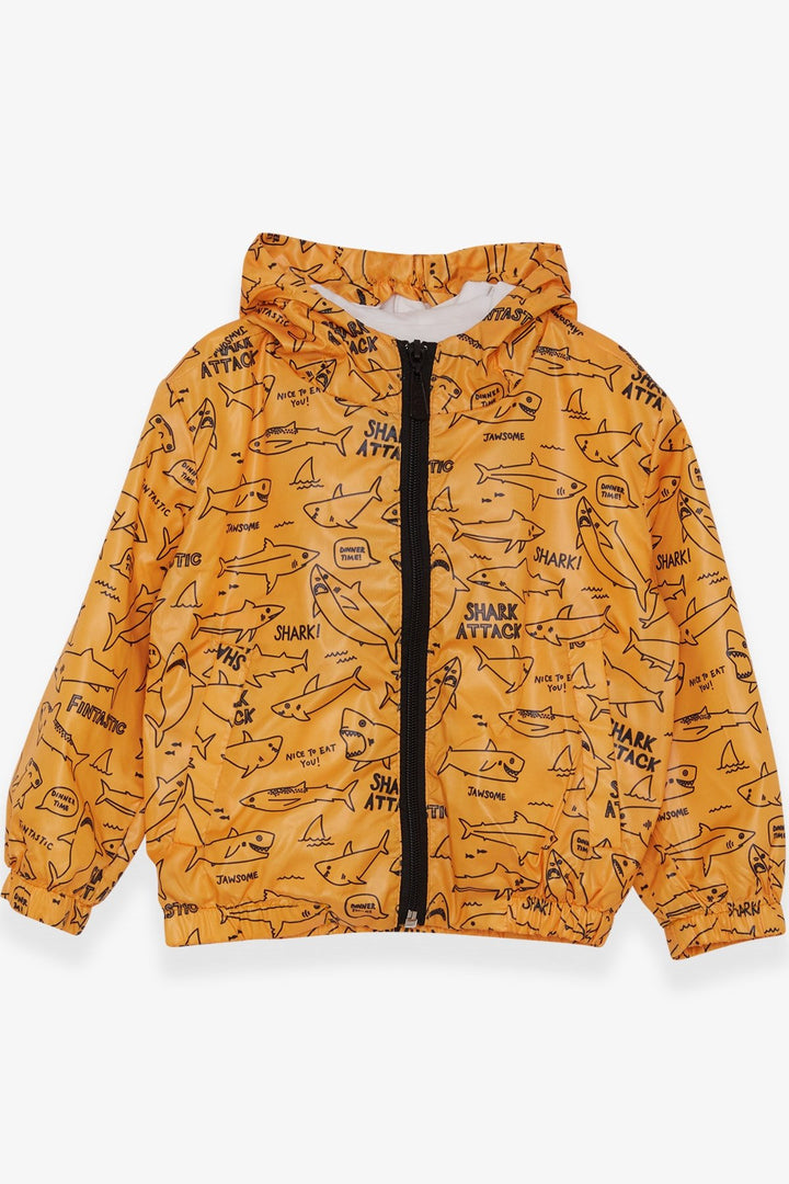 BRE Breeze Boys' Raincoat Shark Patterned 1-6 Years, Mustard Yellow - Eugene