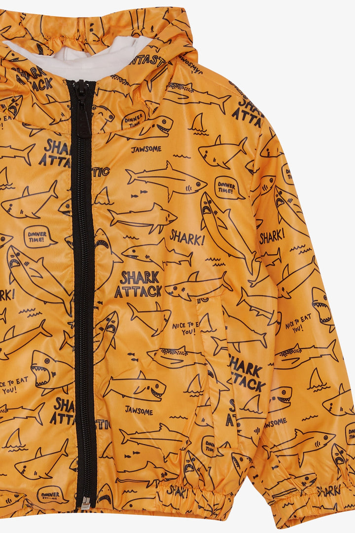 BRE Breeze Boys' Raincoat Shark Patterned 1-6 Years, Mustard Yellow - Eugene