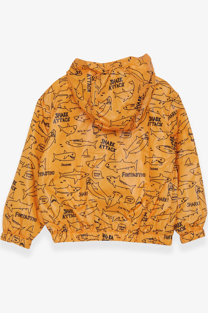 BRE Breeze Boys' Raincoat Shark Patterned 1-6 Years, Mustard Yellow - Eugene