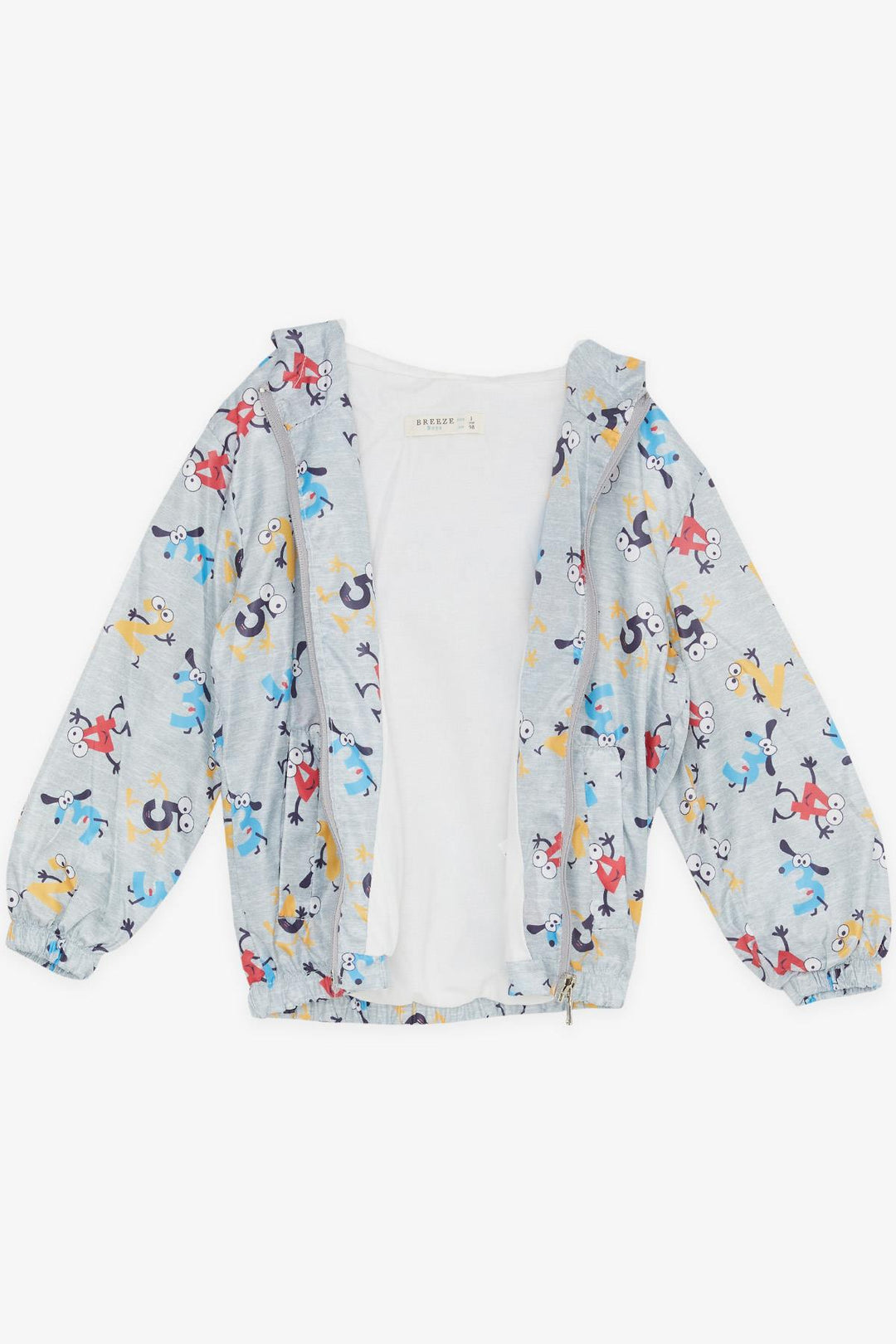 BRE Breeze Girls & Boys Boys Raincoat Colorful Dizzy Numbers Patterned 1-5 Years, Grey Melange - Bountiful