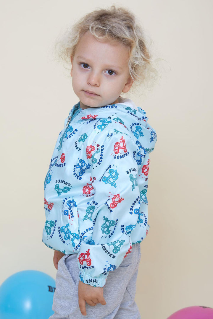 BRE Breeze Boys' Raincoat Colorful Scooter Patterned 1-6 Years, Light Blue - Herford