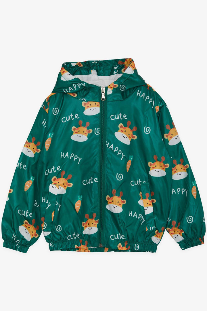 BRE Breeze Boys' Raincoat Cute Giraffe Patterned 1-5 Years, Green - Boulder
