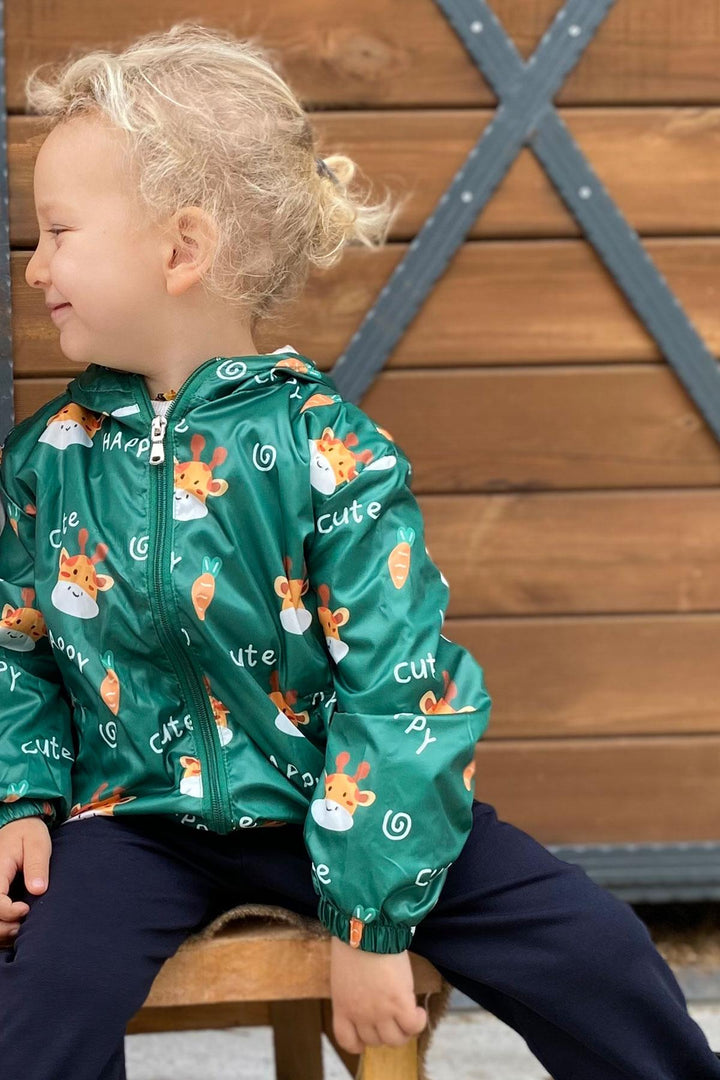 BRE Breeze Boys' Raincoat Cute Giraffe Patterned 1-5 Years, Green - Boulder