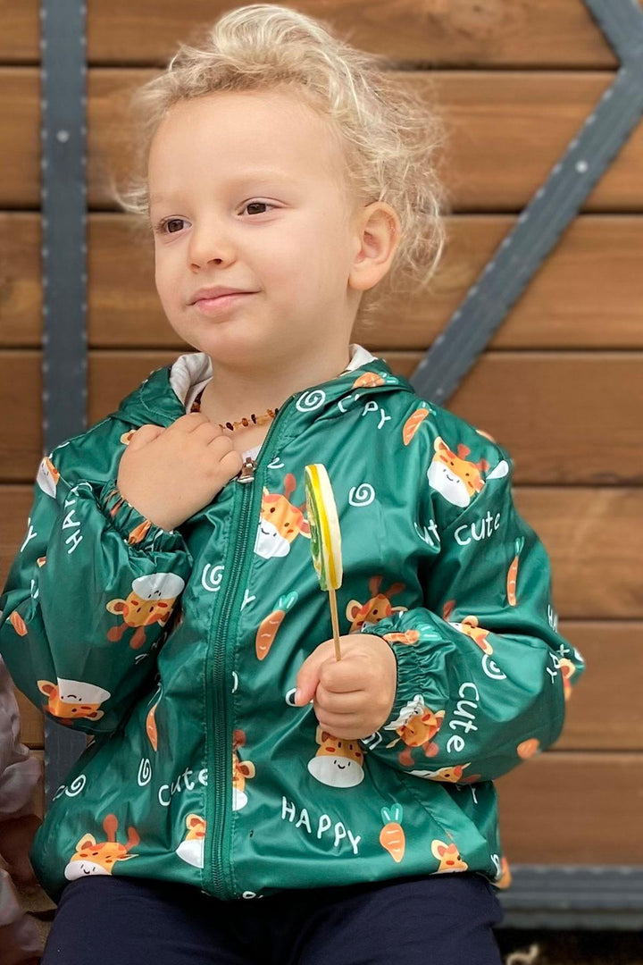 BRE Breeze Boys' Raincoat Cute Giraffe Patterned 1-5 Years, Green - Boulder
