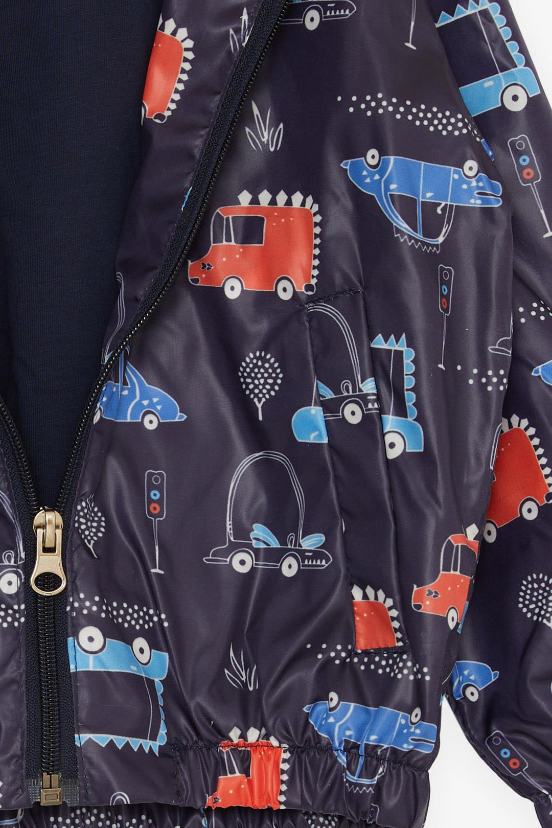 BRE Breeze Boys' Raincoat Traffic Themed Vehicle Patterned 1-6 Years, Navy Blue - Rheine