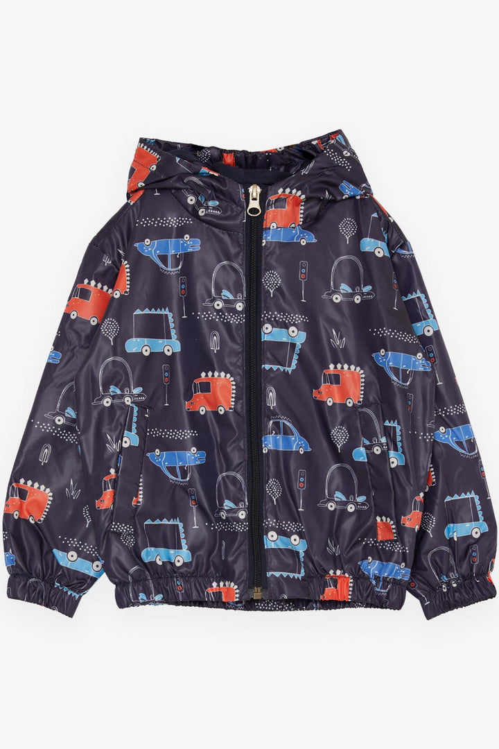 BRE Breeze Boys' Raincoat Traffic Themed Vehicle Patterned 1-6 Years, Navy Blue - Rheine