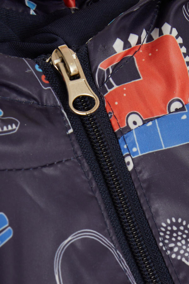 BRE Breeze Boys' Raincoat Traffic Themed Vehicle Patterned 1-6 Years, Navy Blue - Rheine