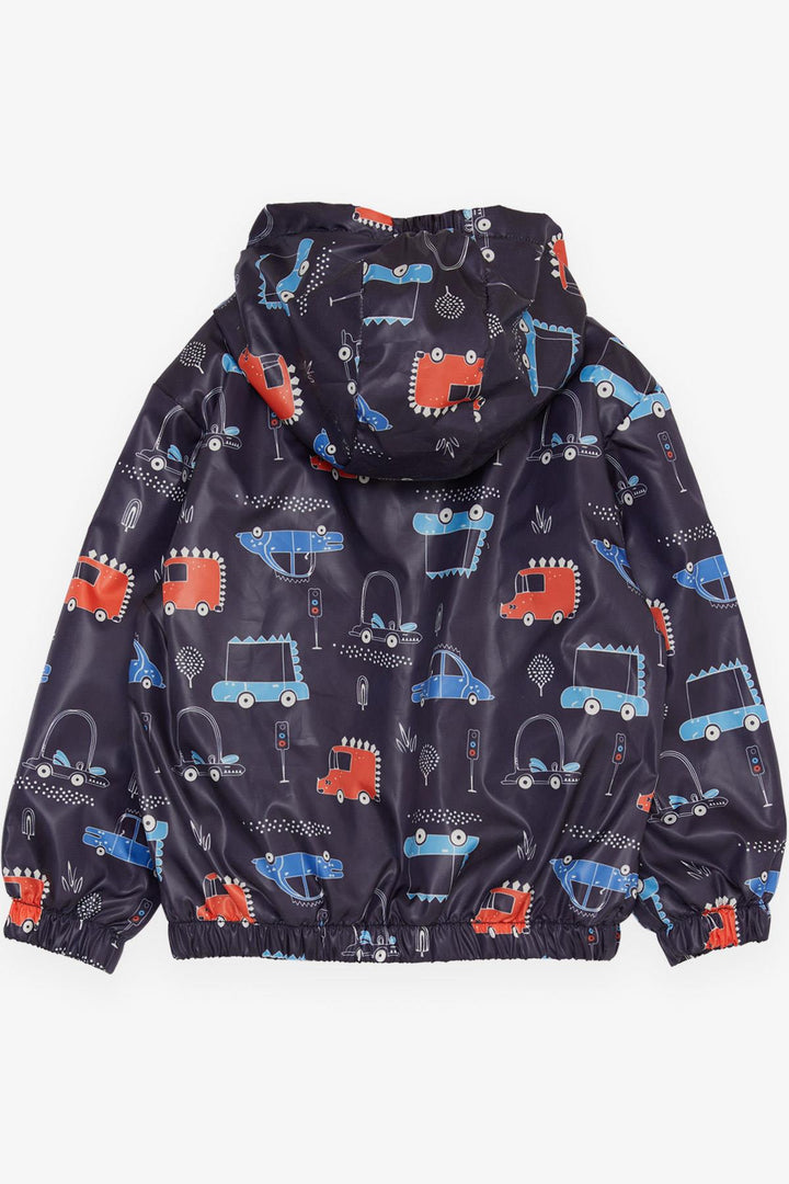 BRE Breeze Boys' Raincoat Traffic Themed Vehicle Patterned 1-6 Years, Navy Blue - Rheine