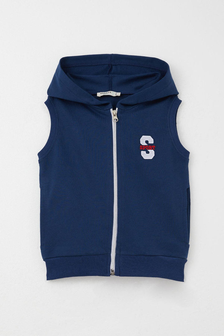 BRE Breeze Boys' Vest with Letter Embroidery Zipper 3-8 Years, Navy Blue - Weißenfels