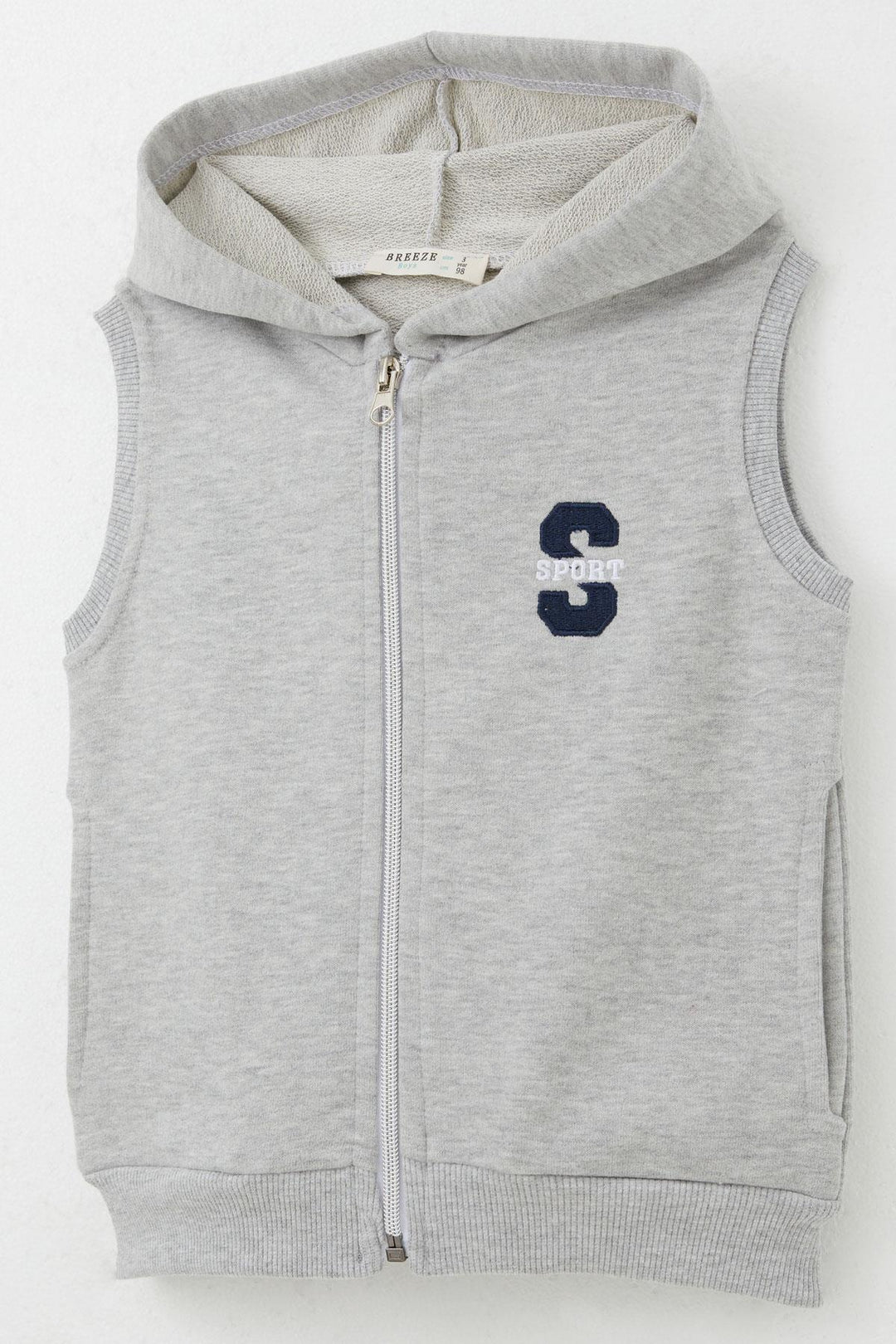 BRE Breeze Boys' Vest with Letter Embroidery Zipper 3-8 Years, Light Grey Melange - Weslaco