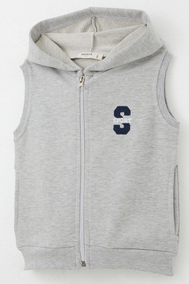 BRE Breeze Boys' Vest with Letter Embroidery Zipper 3-8 Years, Light Grey Melange - Weslaco