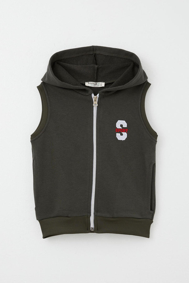 BRE Breeze Boys' Vest with Letter Embroidery Zipper 3-8 Years, Dark Khaki Green - Mineral de la Reforma