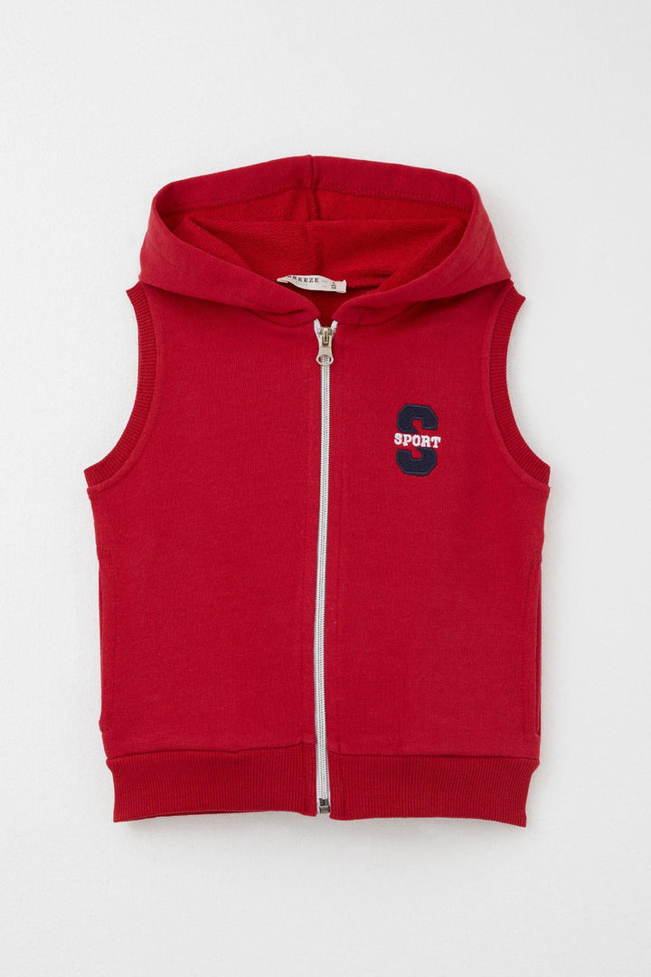 BRE Breeze Boys' Vest with Letter Embroidery Zipper 3-8 Years, Red - Irákleio