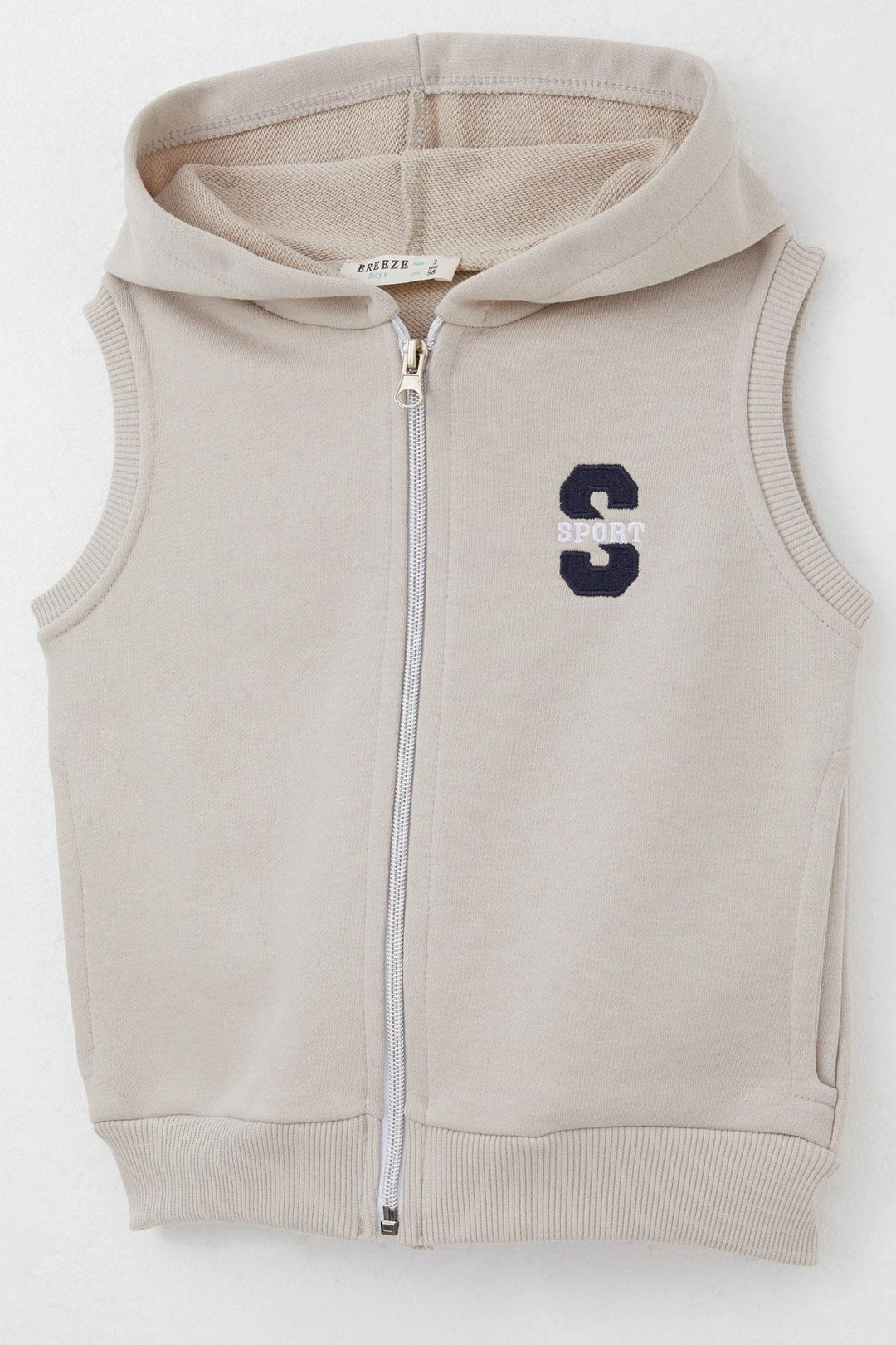 BRE Breeze Boys' Vest with Letter Embroidery Zipper 3-8 Years, Mink - Eugene
