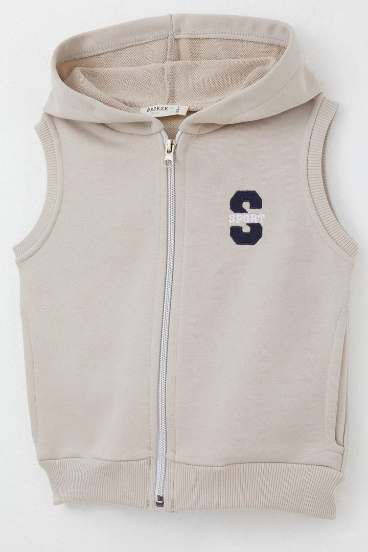 BRE Breeze Boys' Vest with Letter Embroidery Zipper 3-8 Years, Mink - Eugene