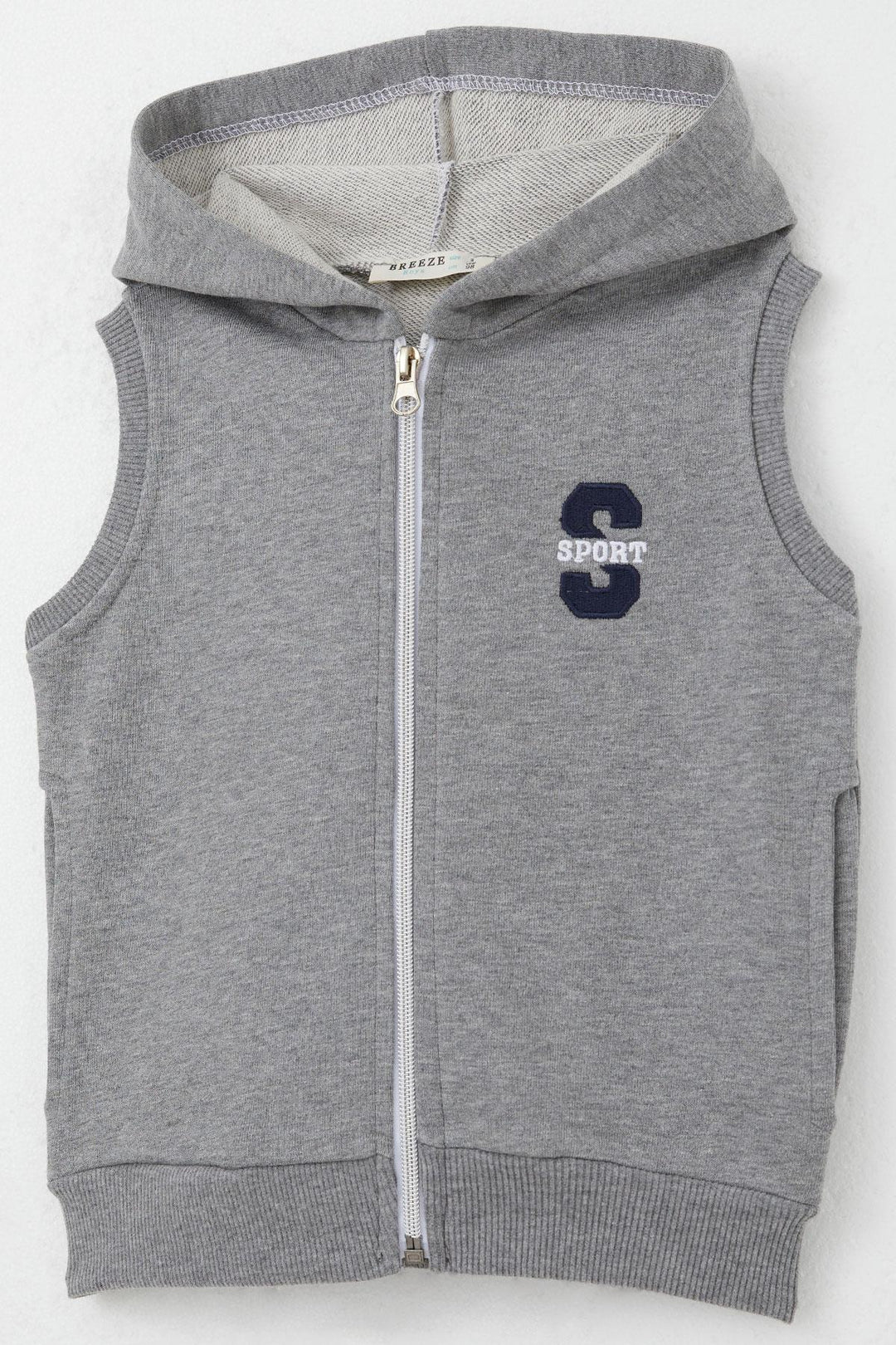 BRE Breeze Boys' Vest with Letter Embroidery Zipper 3-8 Years, Dark Grey Melange - White Plains