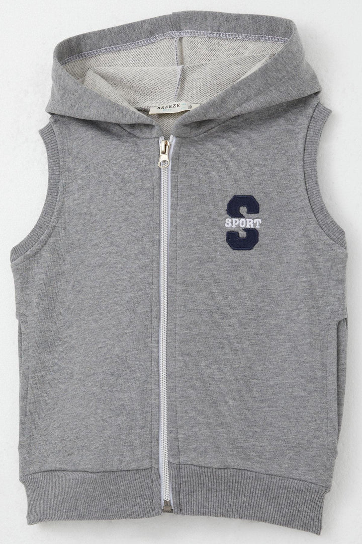 BRE Breeze Boys' Vest with Letter Embroidery Zipper 3-8 Years, Dark Grey Melange - White Plains