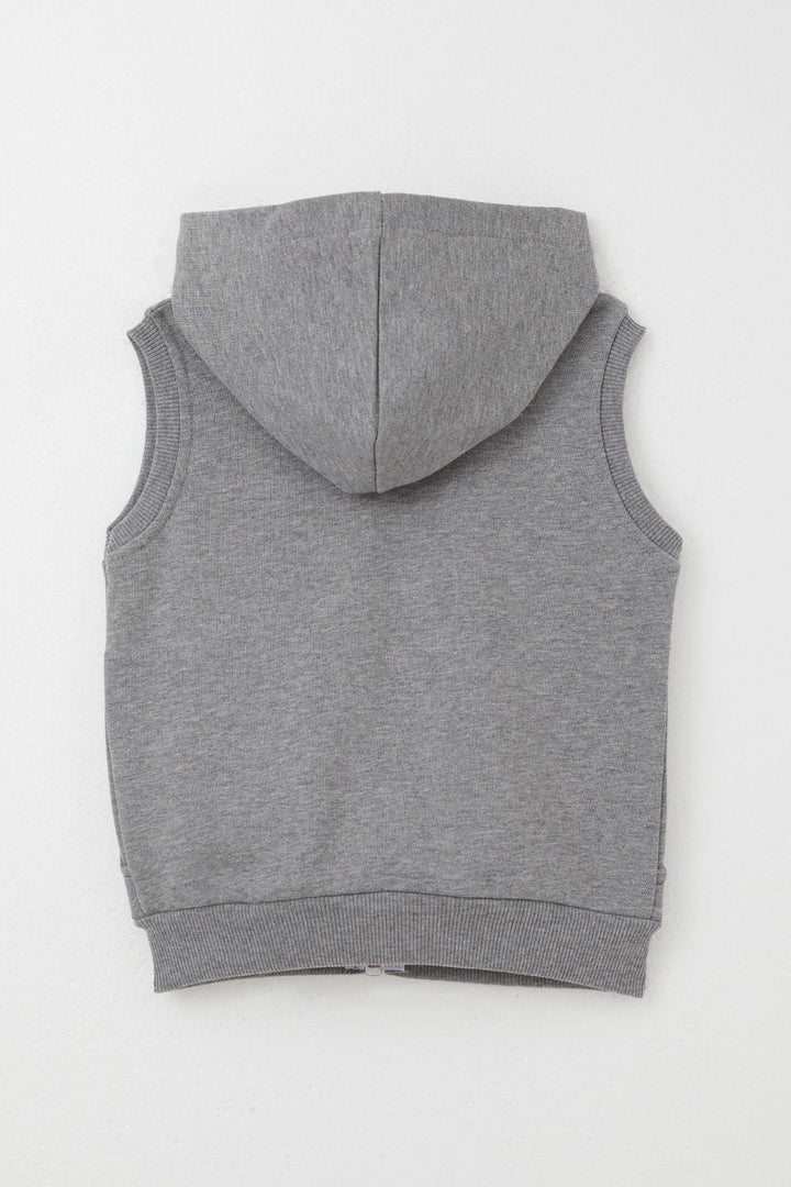 BRE Breeze Boys' Vest with Letter Embroidery Zipper 3-8 Years, Dark Grey Melange - White Plains