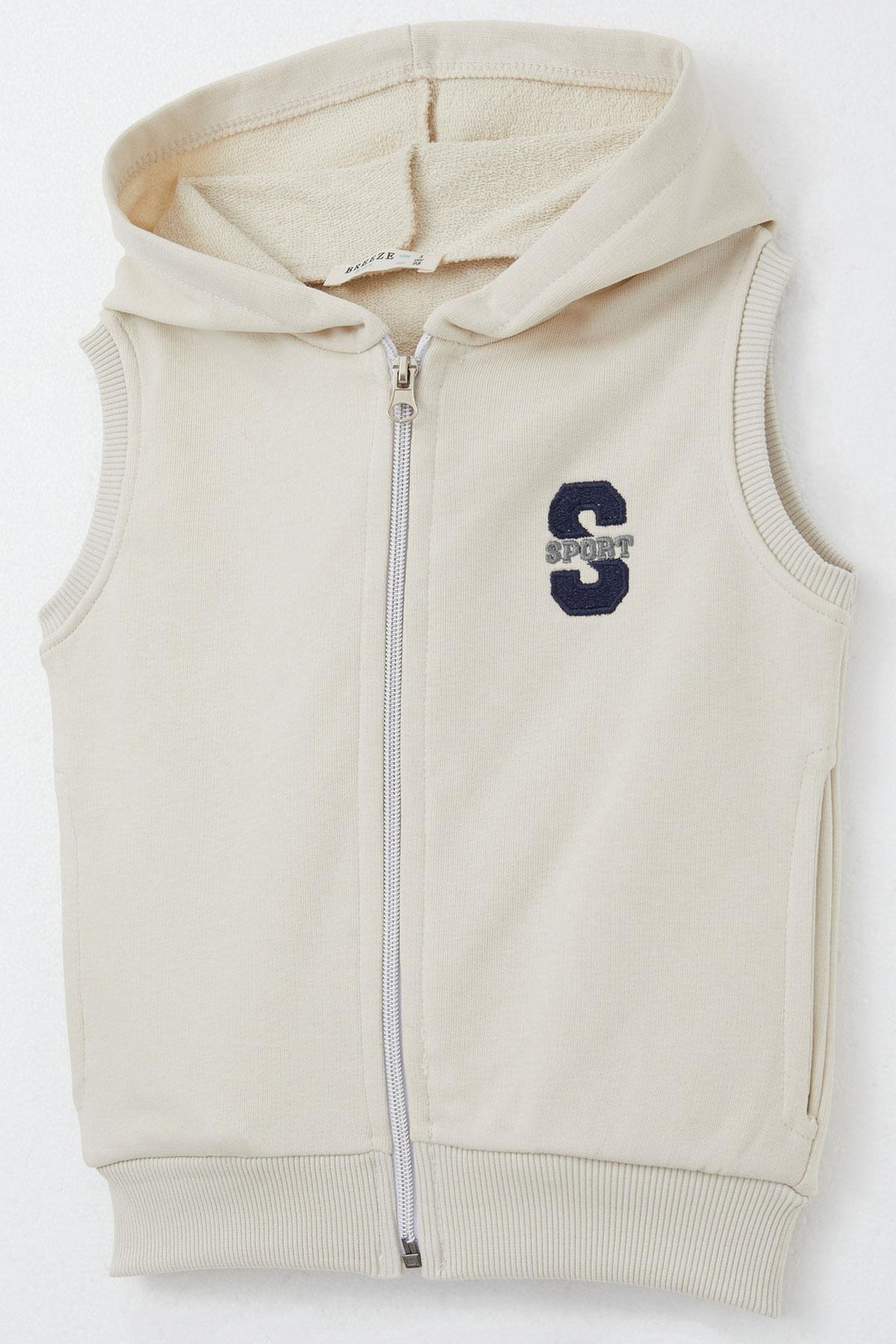 BRE Breeze Boys' Vest with Letter Embroidery Zipper 3-8 Years, Cream - Treviso