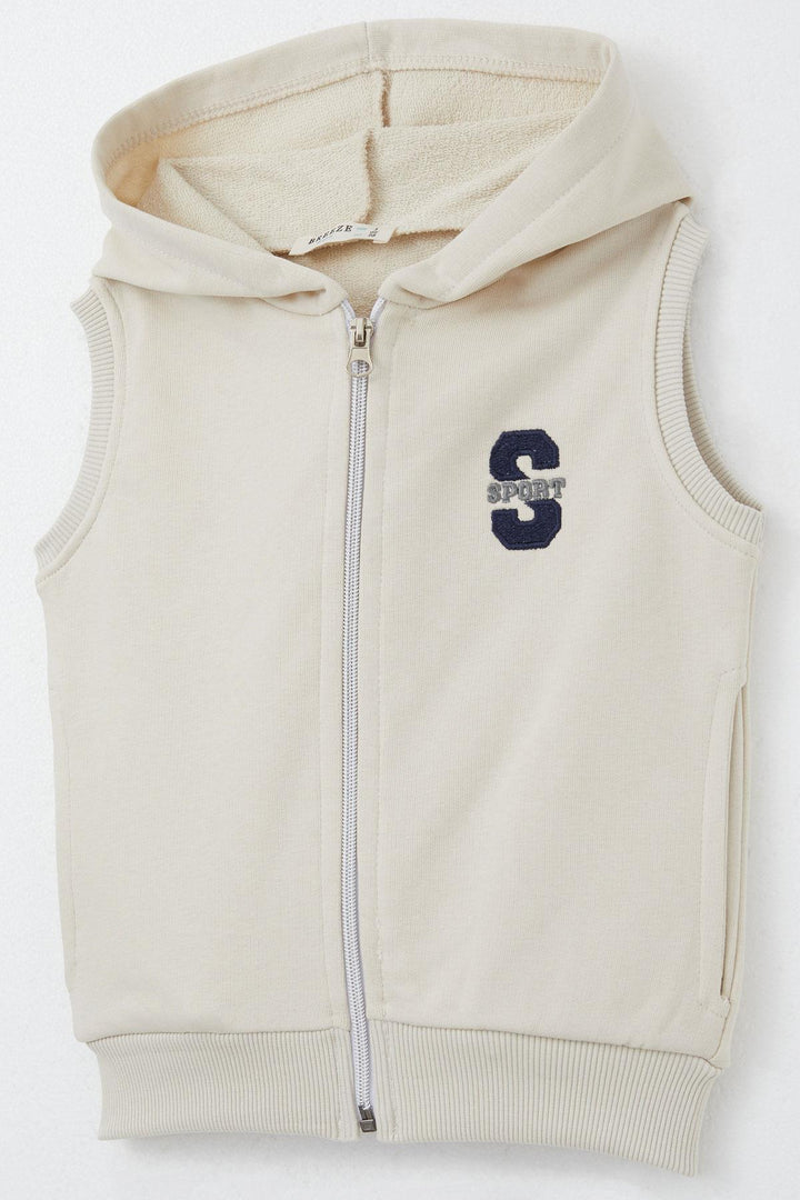 BRE Breeze Boys' Vest with Letter Embroidery Zipper 3-8 Years, Cream - Treviso