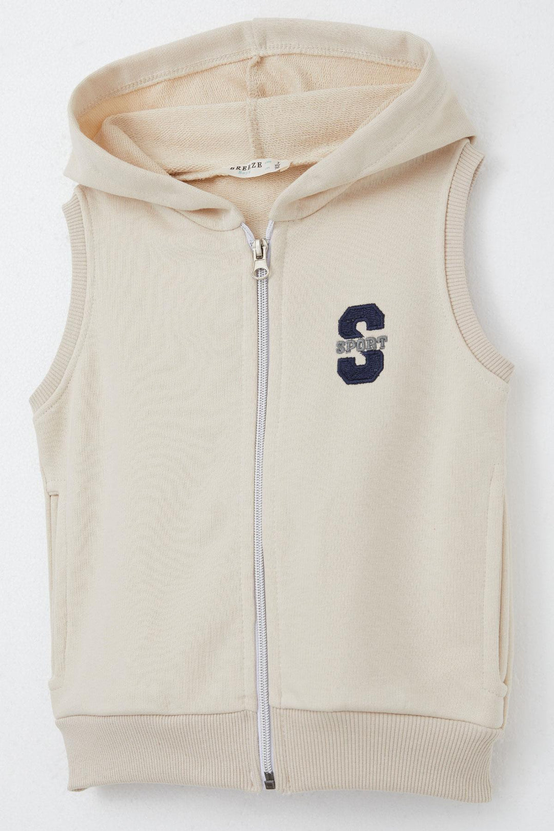 BRE Breeze Boys' Vest with Letter Embroidery Zipper 3-8 Years, Beige - Monterrey