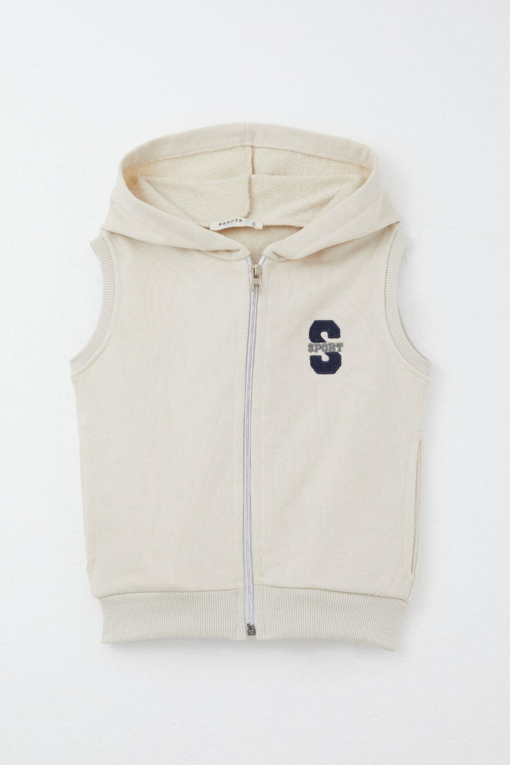 BRE Breeze Boys' Vest with Letter Embroidery Zipper 3-8 Years, Cream - Treviso