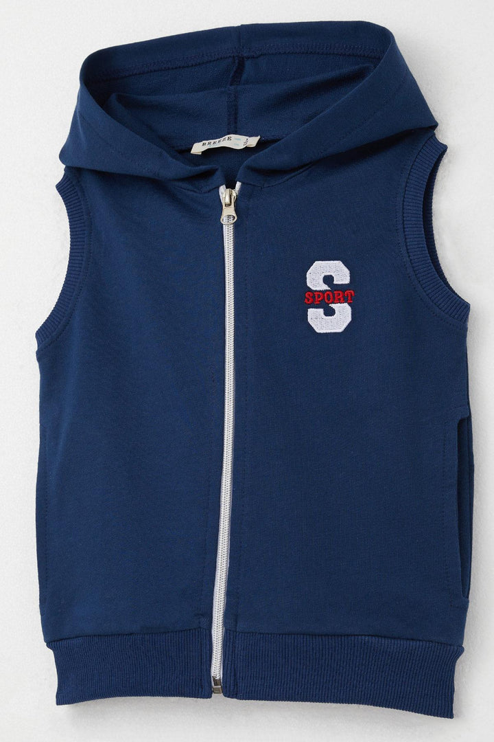 BRE Breeze Boys' Vest with Letter Embroidery Zipper 3-8 Years, Navy Blue - Weißenfels