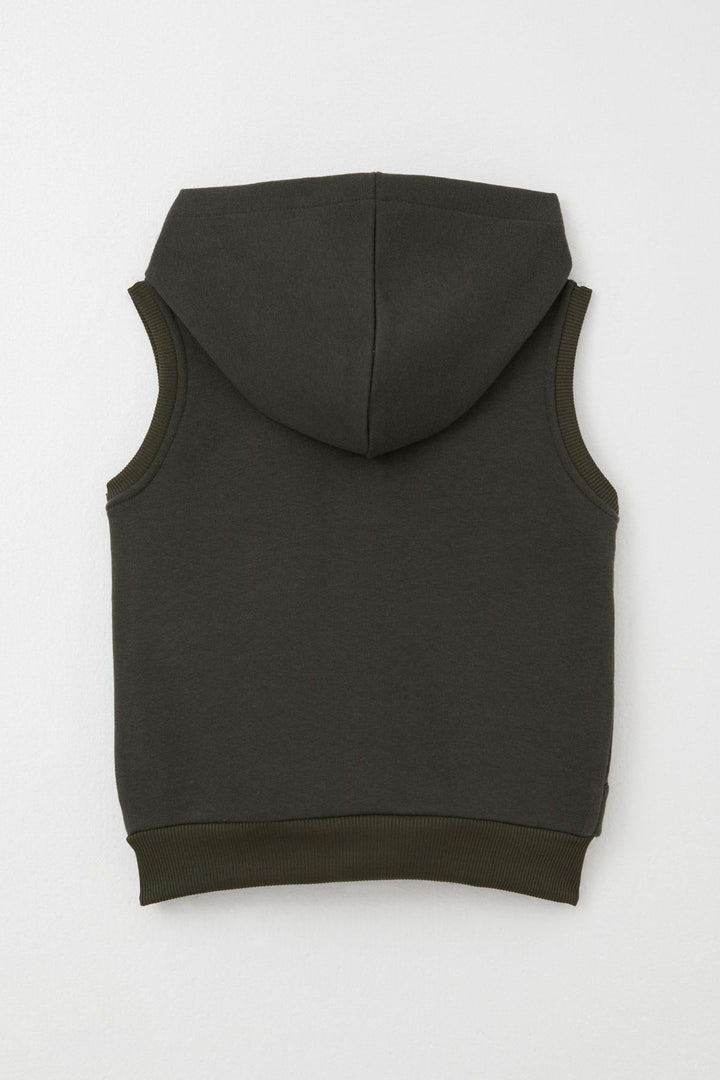 BRE Breeze Boys' Vest with Letter Embroidery Zipper 3-8 Years, Dark Khaki Green - Mineral de la Reforma