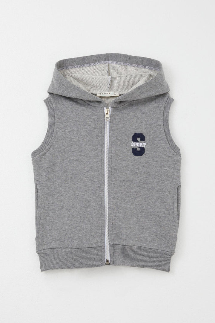 BRE Breeze Boys' Vest with Letter Embroidery Zipper 3-8 Years, Dark Grey Melange - White Plains