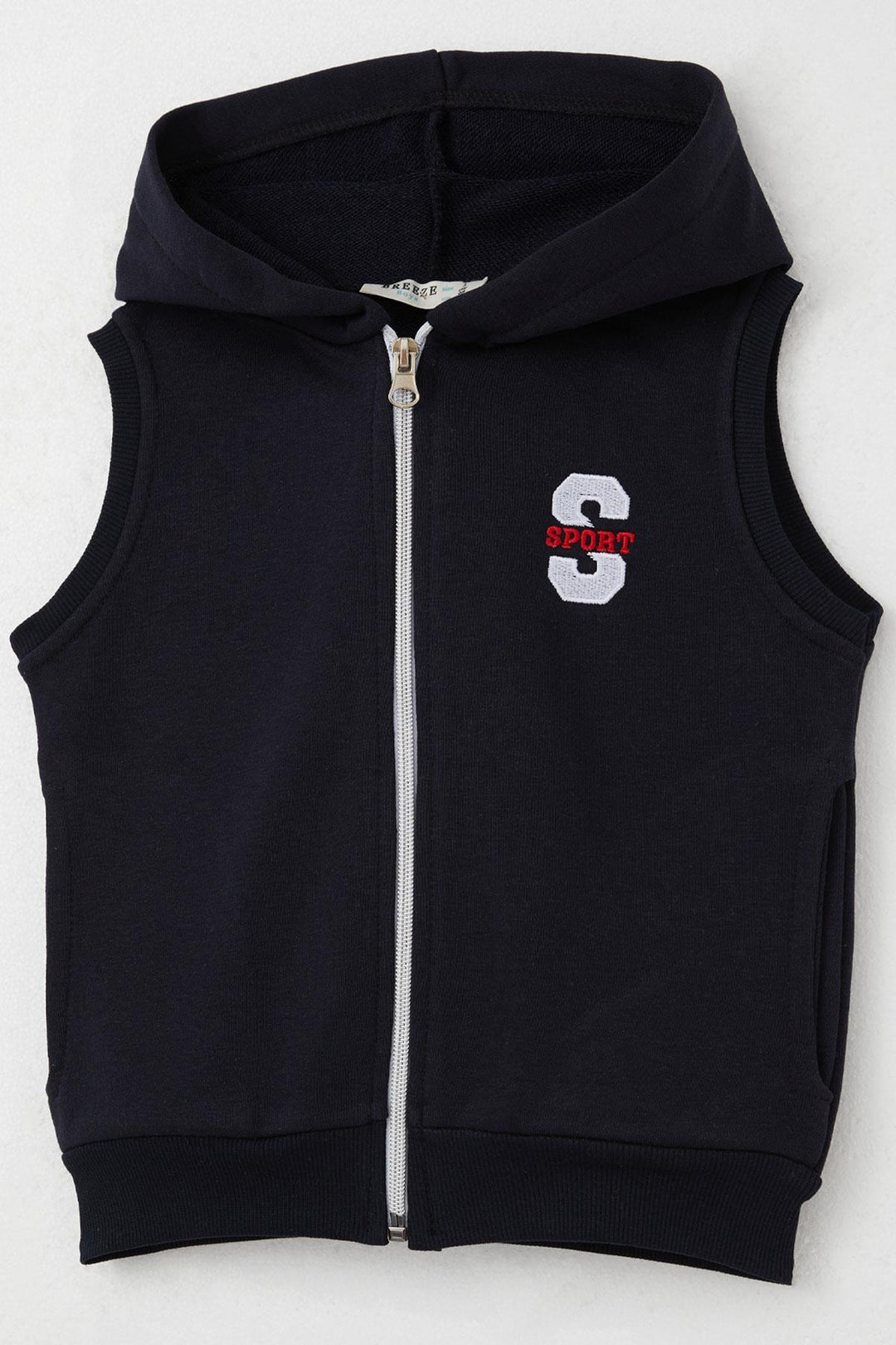 BRE Breeze Boys' Vest with Letter Embroidery Zipper 3-8 Years, Dark Blue - Poway
