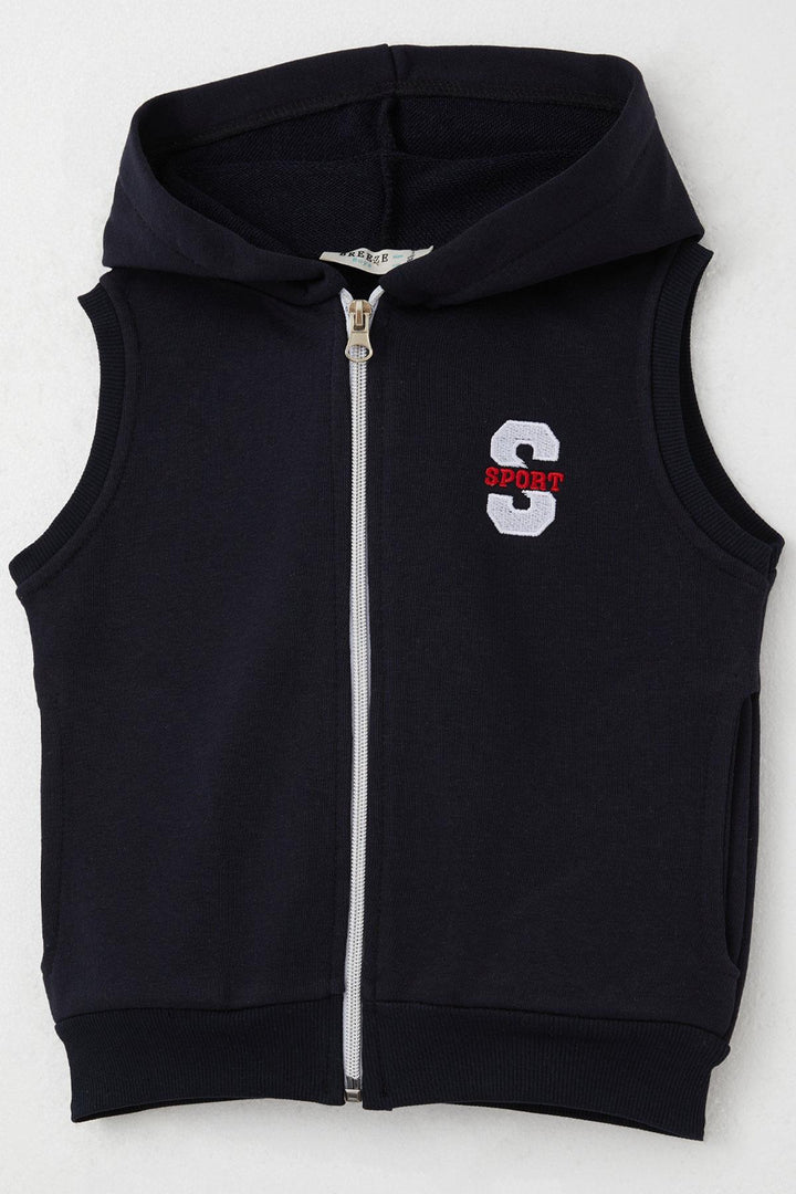 BRE Breeze Boys' Vest with Letter Embroidery Zipper 3-8 Years, Dark Blue - Poway