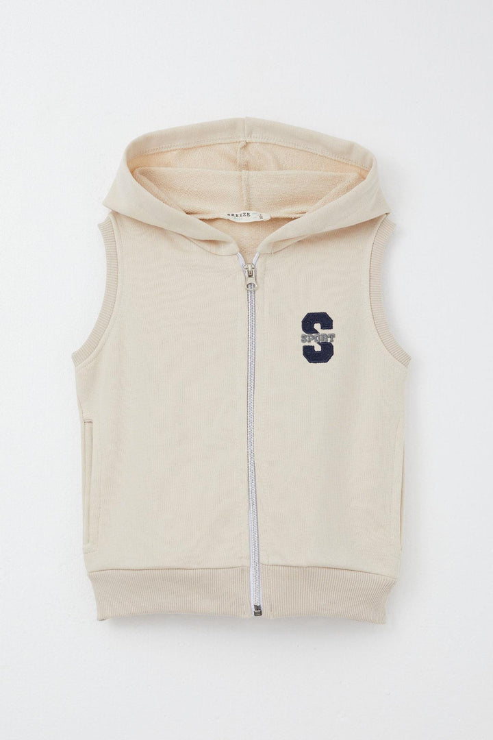 BRE Breeze Boys' Vest with Letter Embroidery Zipper 3-8 Years, Beige - Monterrey