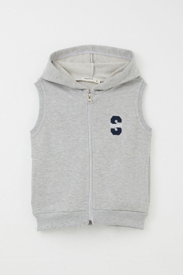 BRE Breeze Boys' Vest with Letter Embroidery Zipper 3-8 Years, Light Grey Melange - Weslaco