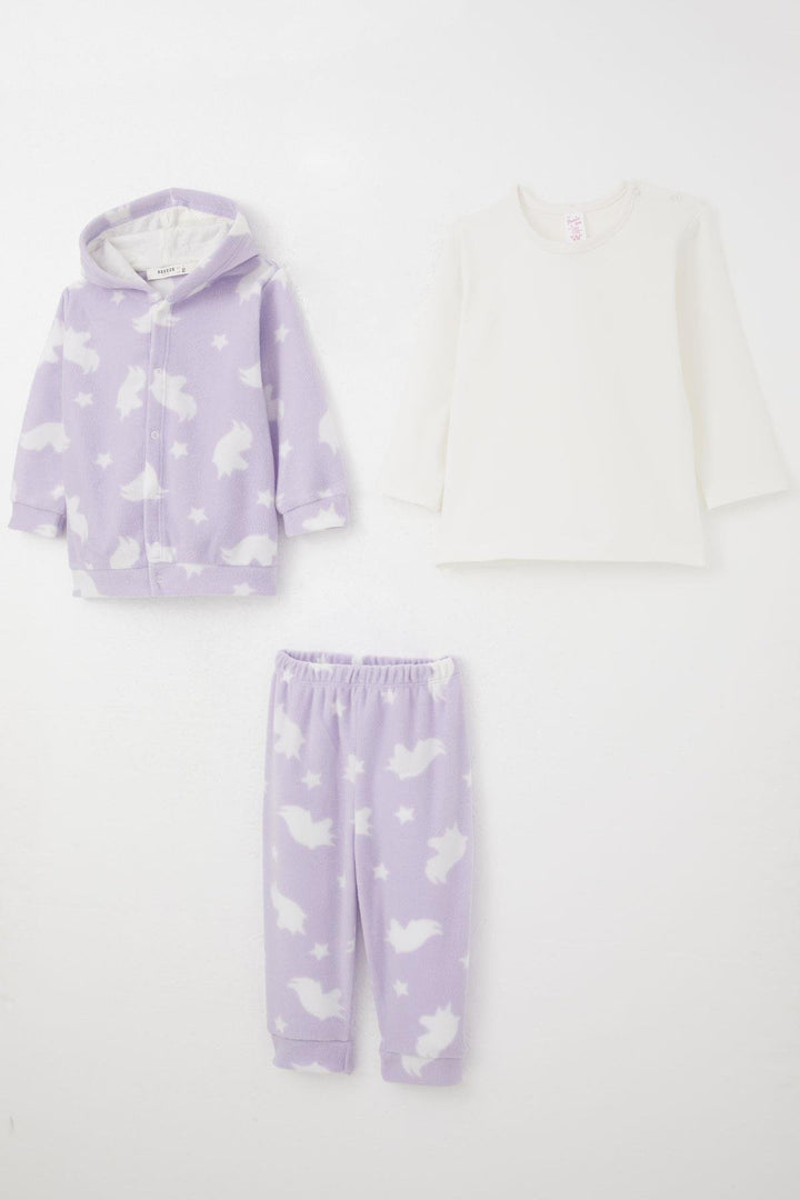 BRE Breeze Baby Girl 3-Piece Polar Set with Bodysuit Star Patterned 4 Months Year, Lilac - San Marcos