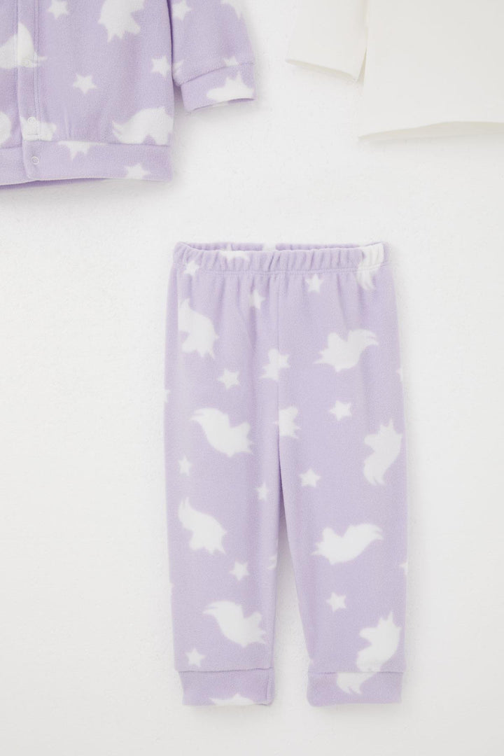 BRE Breeze Baby Girl 3-Piece Polar Set with Bodysuit Star Patterned 4 Months Year, Lilac - San Marcos