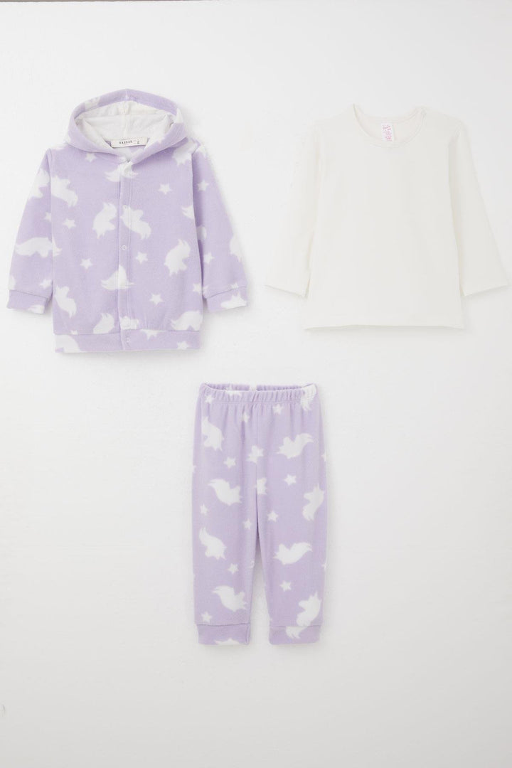 BRE Breeze Baby Girl 3-Piece Polar Set with Bodysuit Star Patterned 4 Months Year, Lilac - San Marcos