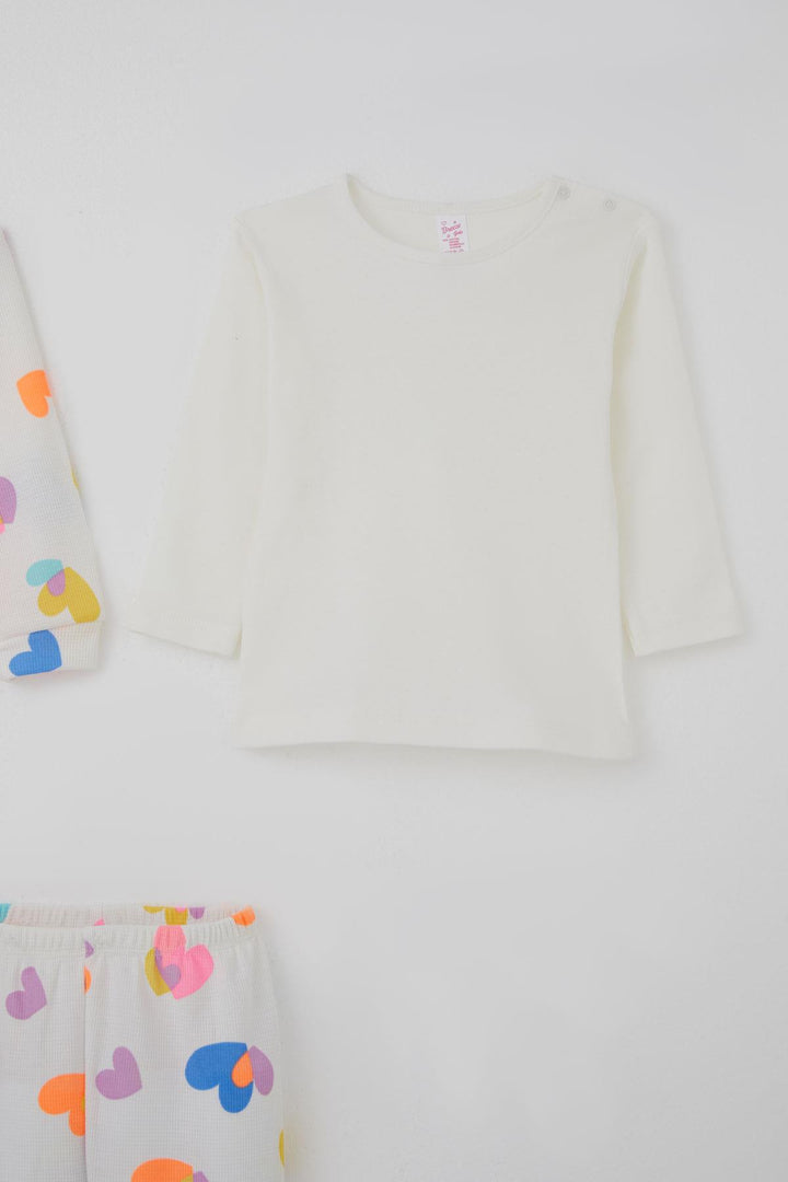 BRE Breeze Kız Bebek Bodyli 3 Lü Takım Renkli Kalp Desenli 4 Ay Yaş, Beyaz - Palm Harbor