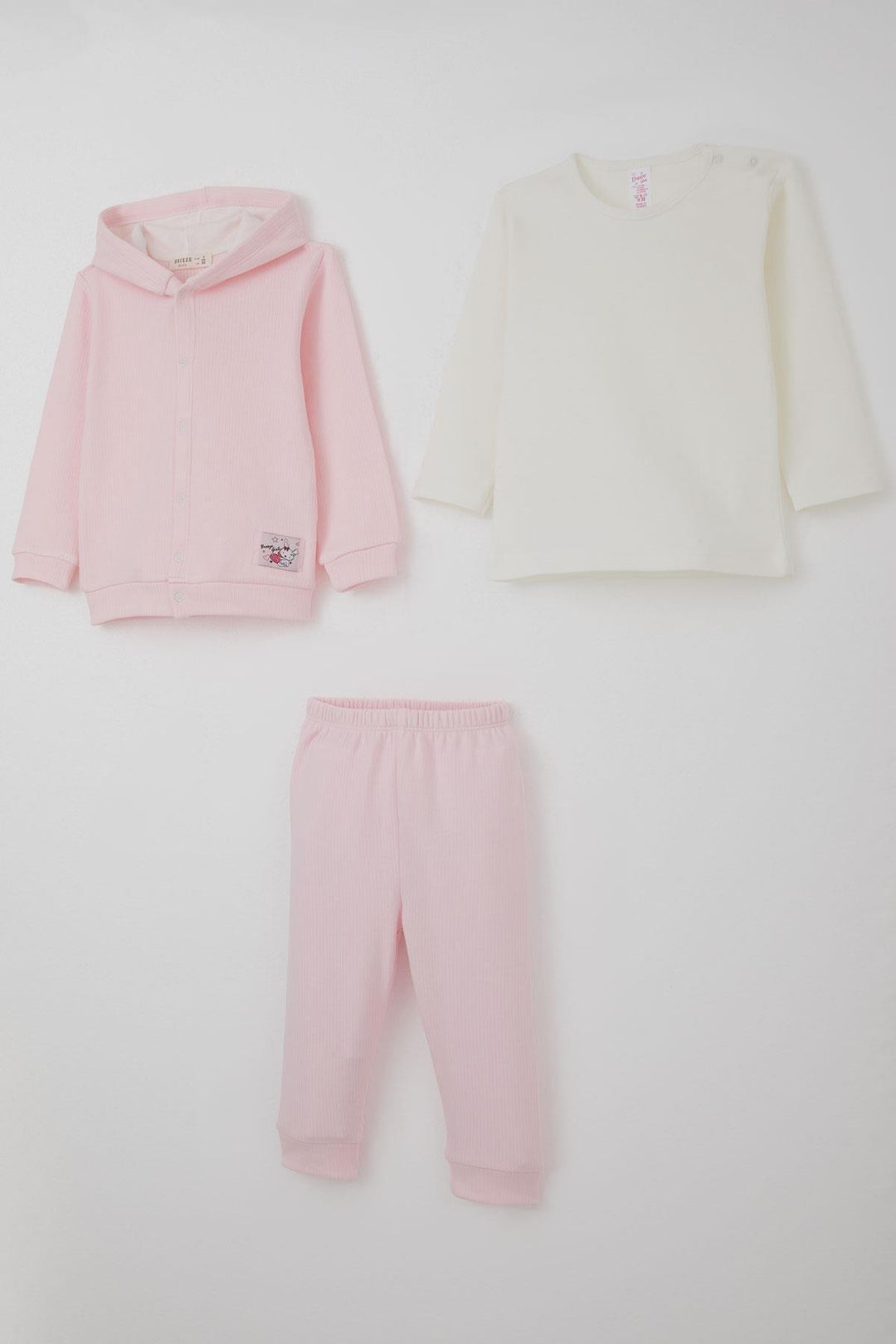 BRE Breeze Baby Girl Bodysuit 3-Piece Set Cute Little Bunny Embroidered Snap Fastener 4 Months Year, Pink - Newcastle