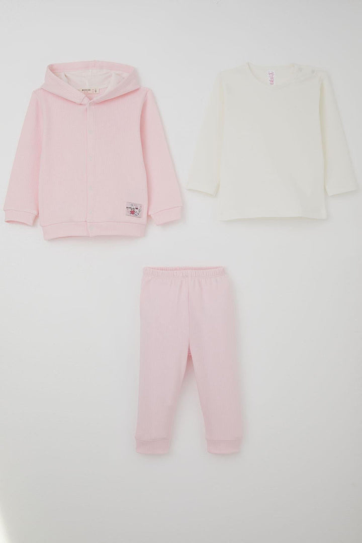 BRE Breeze Baby Girl Bodysuit 3-Piece Set Cute Little Bunny Embroidered Snap Fastener 4 Months Year, Pink - Newcastle