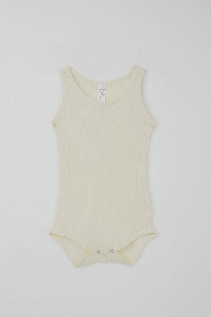 BRE Breeze Baby Girl Snap-Fastened Tank Top Bodysuit Jacquard 9 Months-3 Years, Ecru - Ipswich