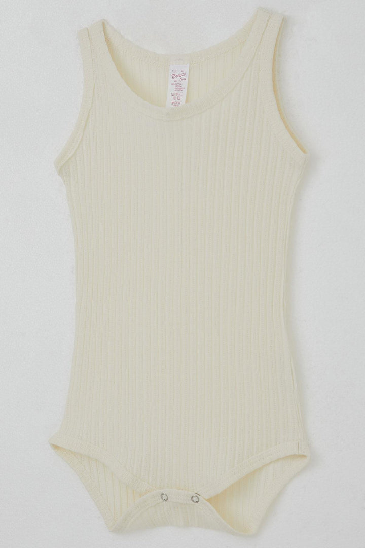 BRE Breeze Baby Girl Snap-Fastened Tank Top Bodysuit Jacquard 9 Months-3 Years, Ecru - Ipswich