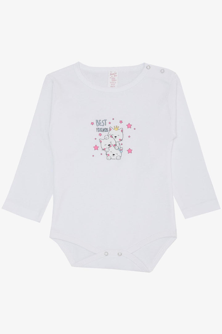 BRE Breeze Baby Girl Snap Fastener Bodysuit Friendship Themed Princess Kittens Printed 9 Months-3 Years, White - King’s Lynn