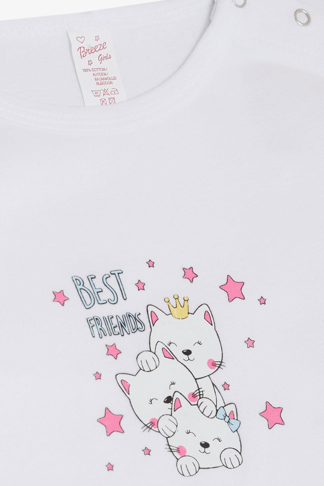 BRE Breeze Baby Girl Snap Fastener Bodysuit Friendship Themed Princess Kittens Printed 9 Months-3 Years, White - King’s Lynn