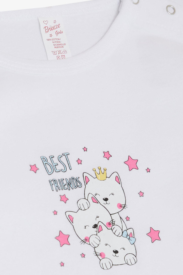BRE Breeze Baby Girl Snap Fastener Bodysuit Friendship Themed Princess Kittens Printed 9 Months-3 Years, White - King’s Lynn