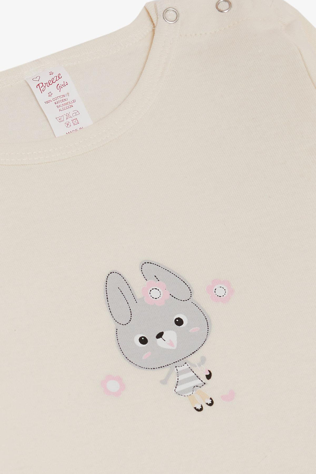 BRE Girl Baby Snap Fastener Bodysuit with Cute Bunny Print 9 Months-3 Years, Cream - Montijo